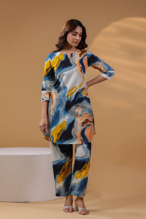 Abstract Printed Pure Cotton Tunic With Trouser